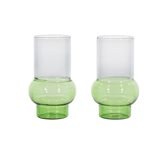 BUMP TALL GLASS GREEN X2